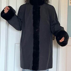 33% OFF! Coat Loro Piana Black Storm System Mink Trim Rabbit Lined Large 12